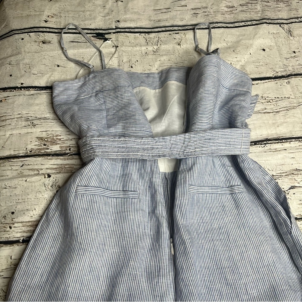 J. CREW Blue Striped Tie Waist Linen Jumpsuit Size 2 - Picture 6 of 12